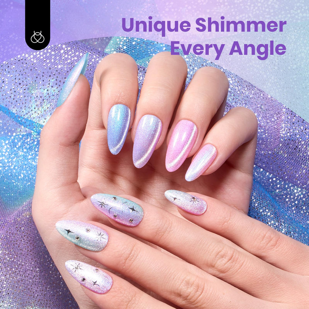 Beetles Cat Eye Gel Nail Polish magnet effect demonstrates control over shimmer patterns.