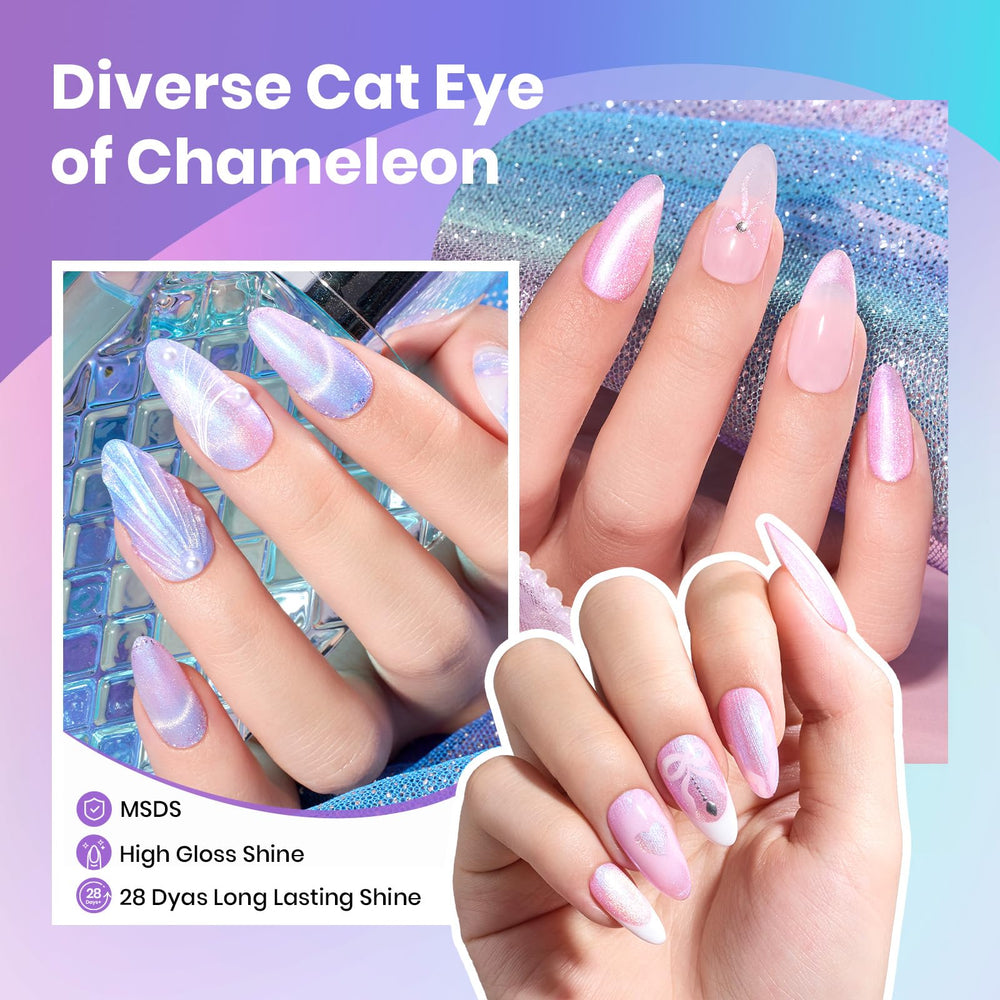 Beetles Cat Eye Gel Nail Polish finish emphasizes high-gloss shimmer that lasts.