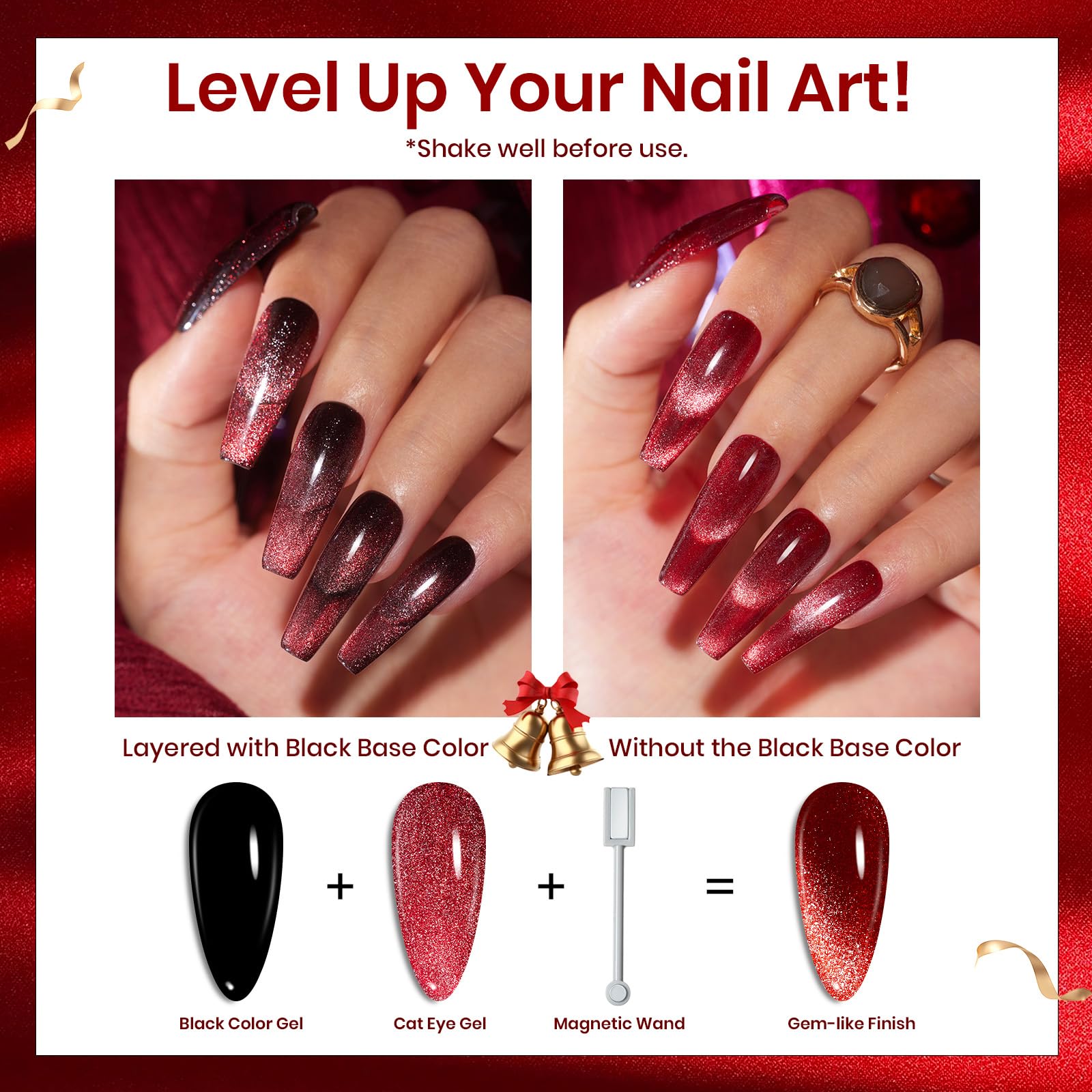 Beetles Cat Eye Gel Polish red swatch highlights bold festive color.