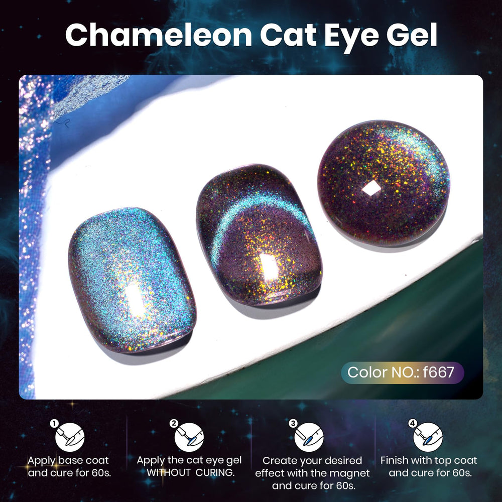 Beetles Cat Eye Gel Polish 9D holographic glitter reflecting light vividly