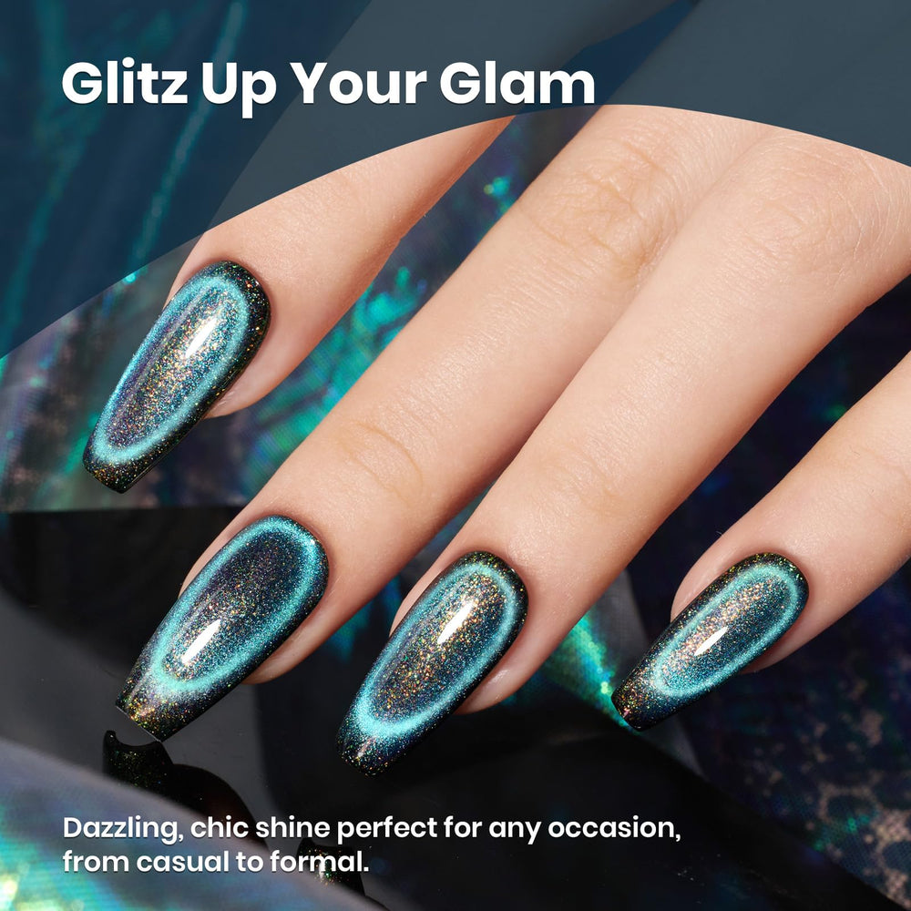 Beetles Cat Eye Gel Polish blue purple color cured under UV LED for salon quality