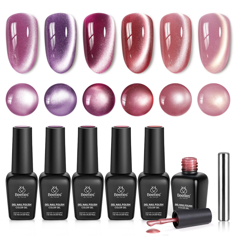 Beetles Cat Eye Gel Polish Kit rose collection bottle close-up showing rich hues and shine