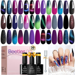 Beetles Cat Eye Gel Polish Set with 24 pieces showing colorful color-changing gels for glam nails