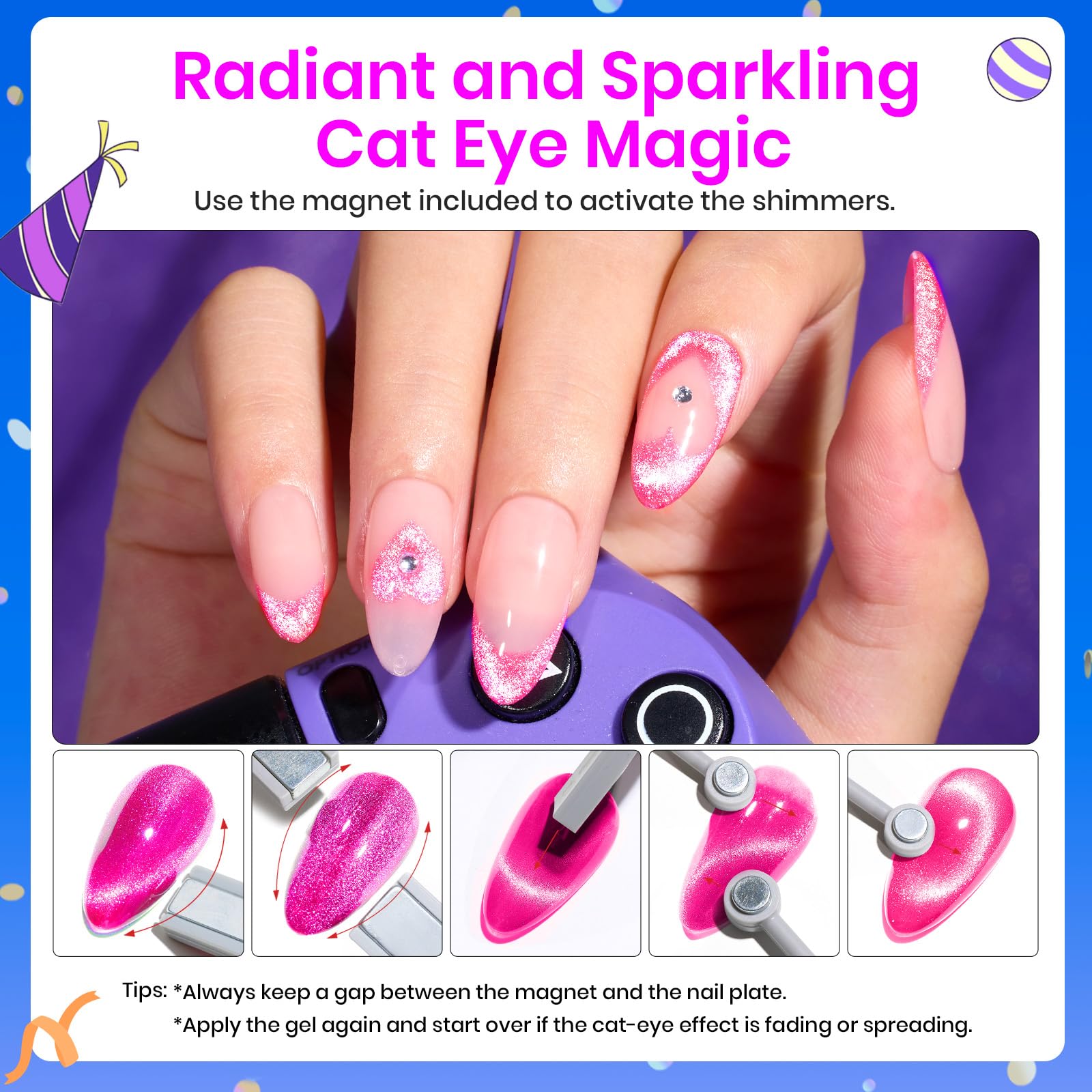 Beetles Cat Eye Gel Nail Polish pink glitter adds festive sparkle and shine.