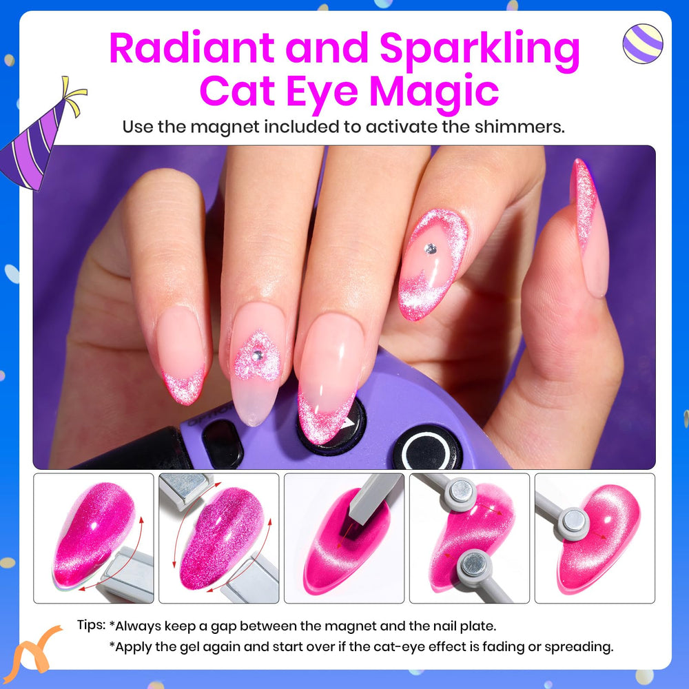 Beetles Cat Eye Gel Nail Polish pink glitter adds festive sparkle and shine.