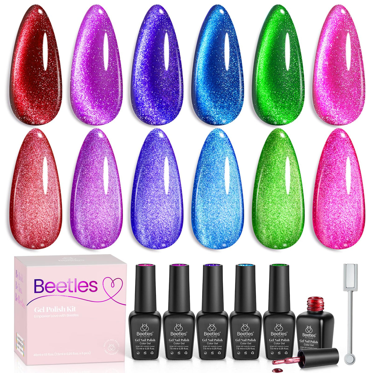 Beetles Cat Eye Gel Nail Polish purple glow for vivid salon-worthy nails.