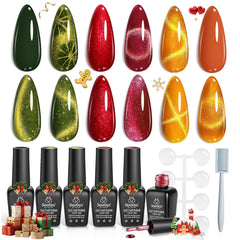 Beetles Cat Eye Gel Nail Polish Set red-burgundy swatch for rich, versatile nails.