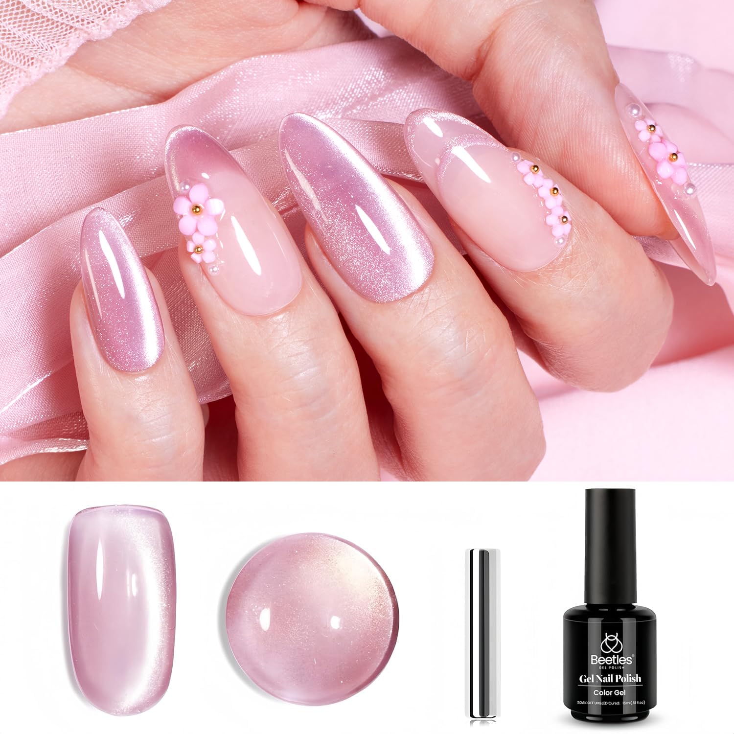 Beetles Cat Eye Gel Polish suitable for at-home DIY nails with magnetic cat eye effect.