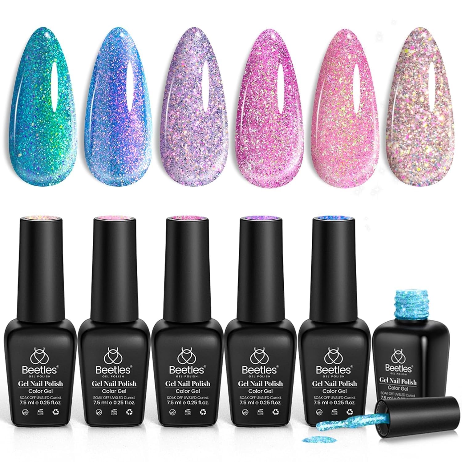Beetles Chameleon Gel Polish 6 colors set on display for versatile manicure looks
