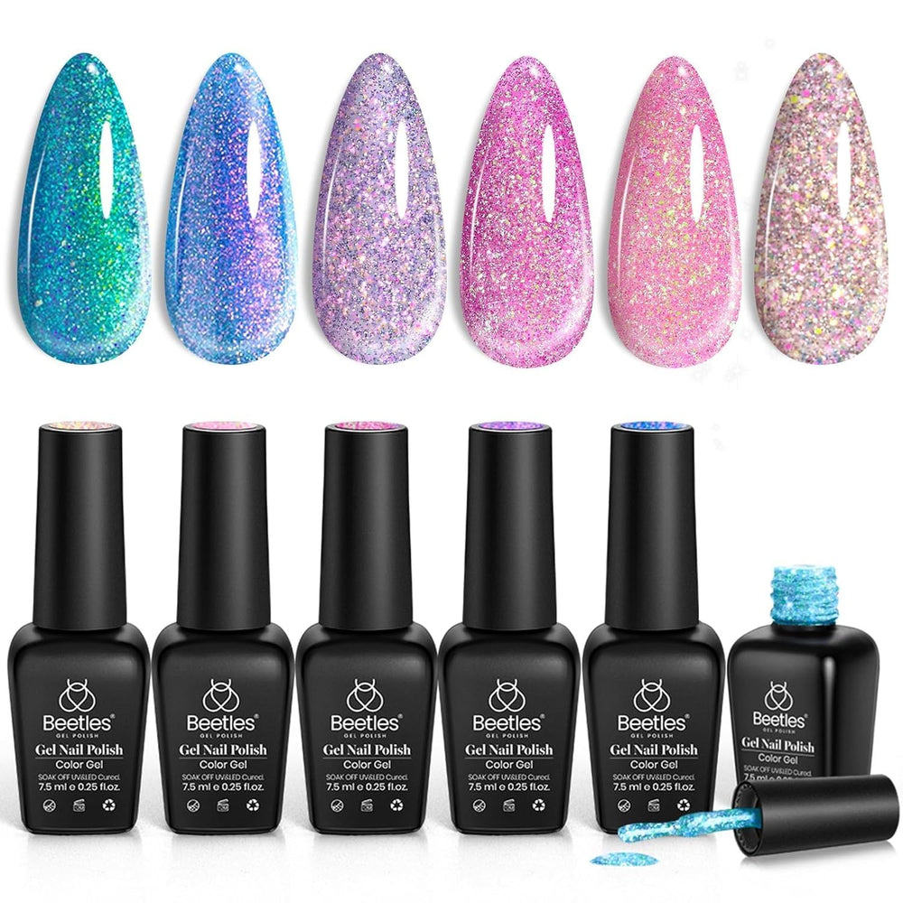 Beetles Chameleon Gel Polish 6 colors set on display for versatile manicure looks