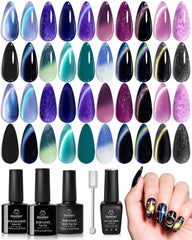 Beetles Chameleon Gel Polish Set showcases magnet-cat-eye effect for dramatic, statement nails.