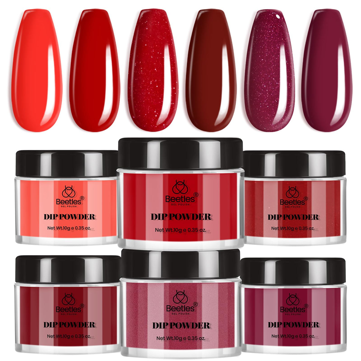 Beetles Christmas dip powder kit 6 colors for festive DIY manicures and holiday nail art.