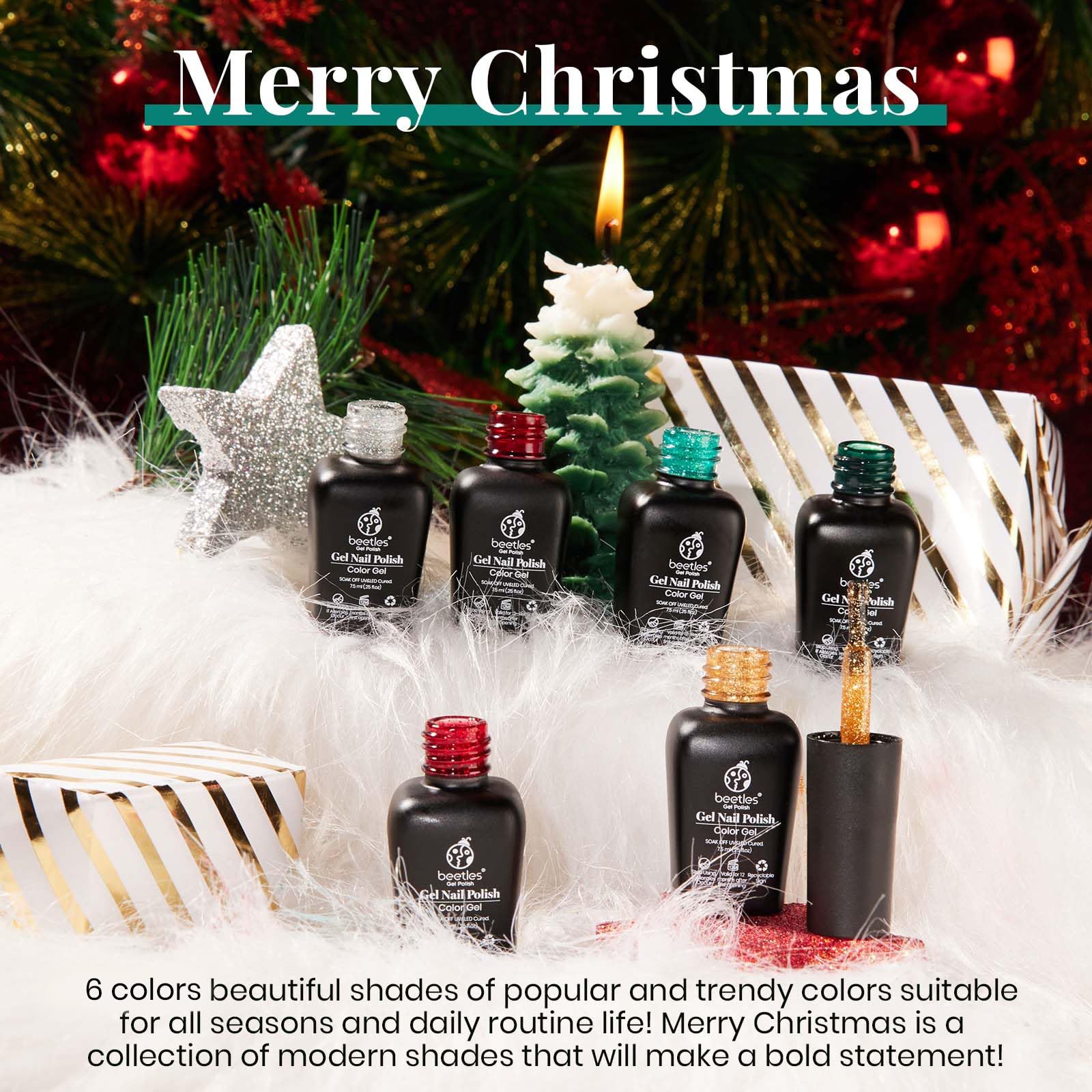 Beetles Christmas Gel Nail Polish green glitter for vibrant seasonal nails.