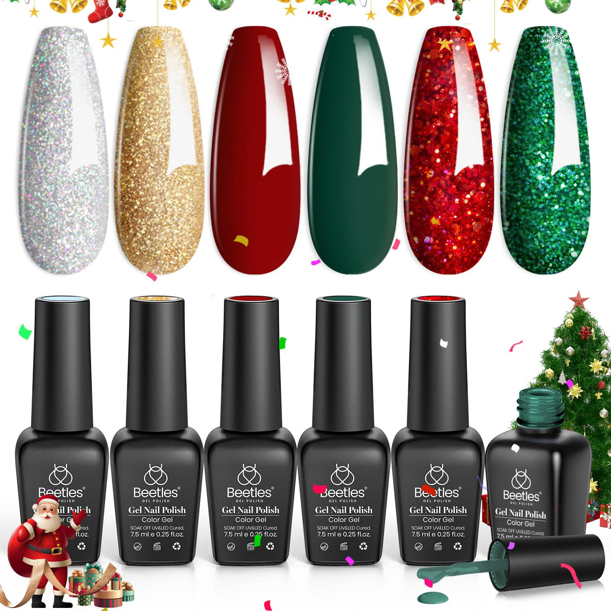 Beetles Christmas Gel Nail Polish red sparkle for holiday glam and long wear.