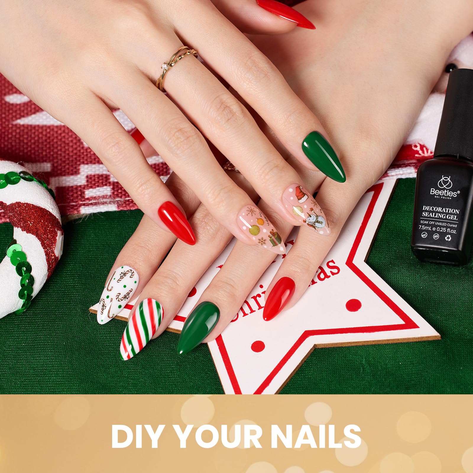Beetles Christmas gel red ia222 swatch—easy seasonal color for at-home manicure.