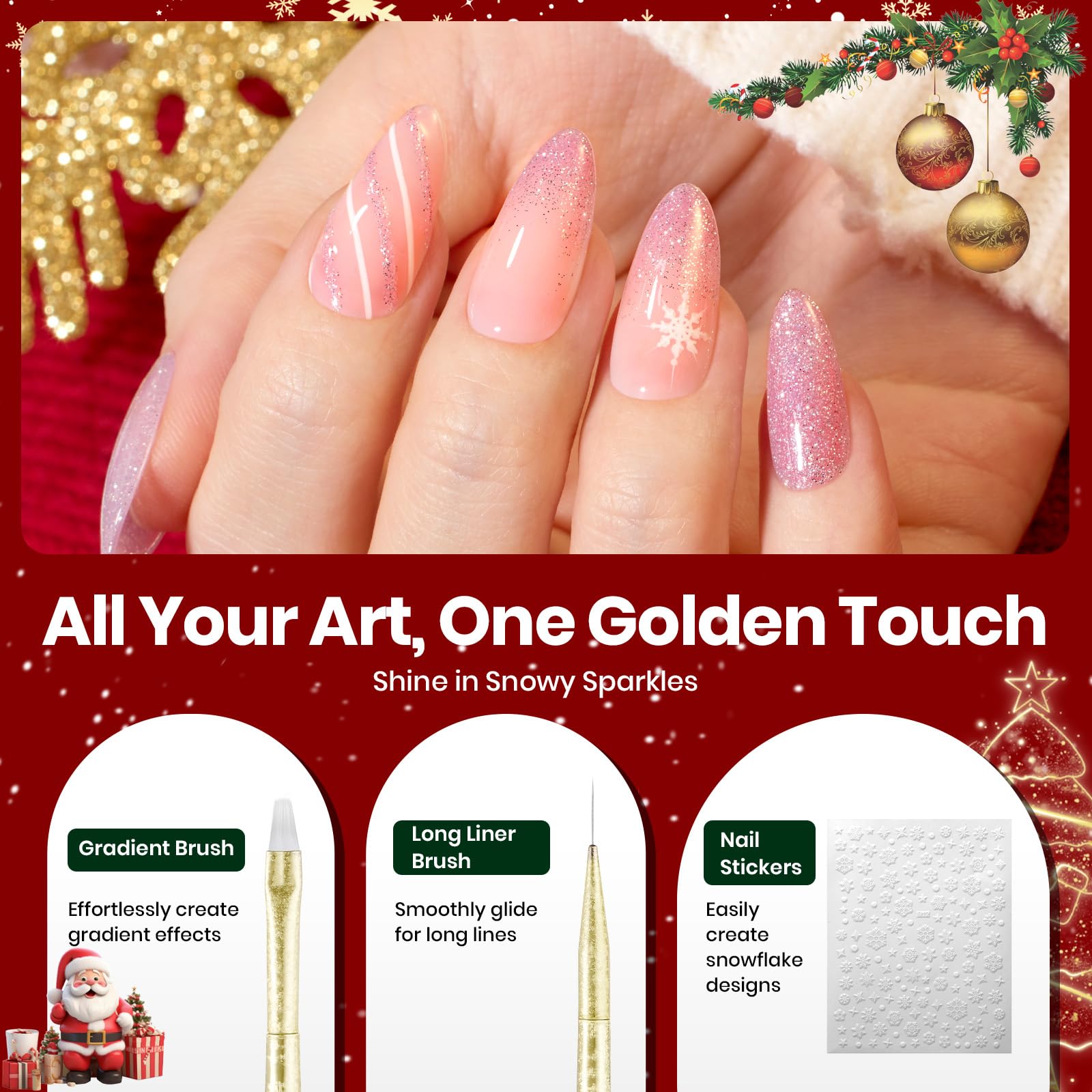 Beetles Christmas Nail Art Brushes short liner brush for sharp edges