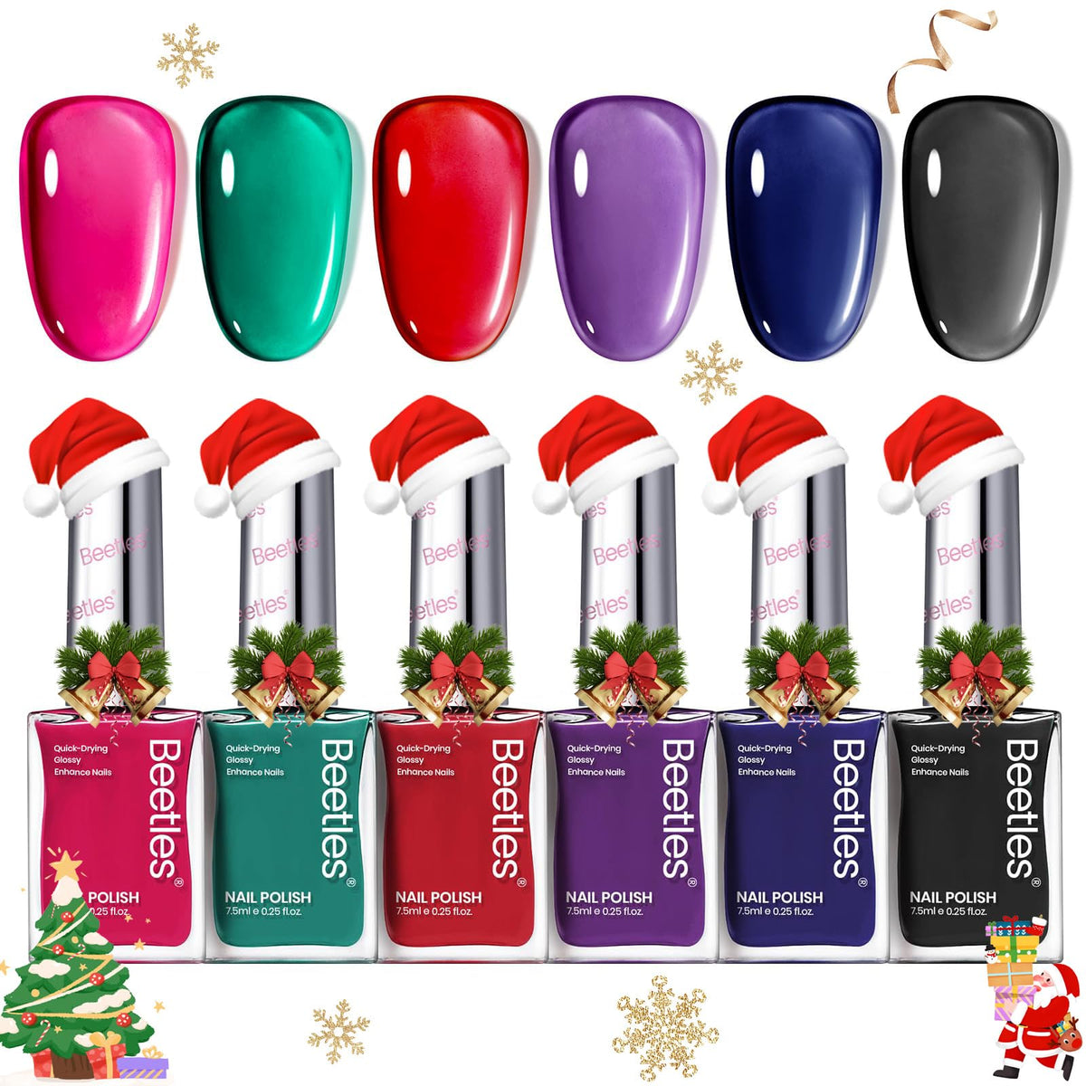 Beetles Christmas nail polish set color palette with festive winter shades.