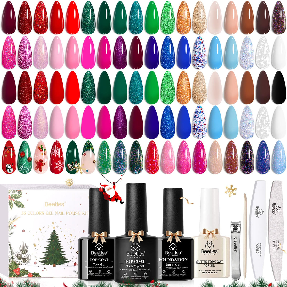 Beetles Christmas Spectrum Box with 36 gel polishes for festive nail art ideas.
