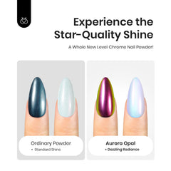 Beetles Chrome Nail Powder Mirror Effect shows holographic sheen on nails.