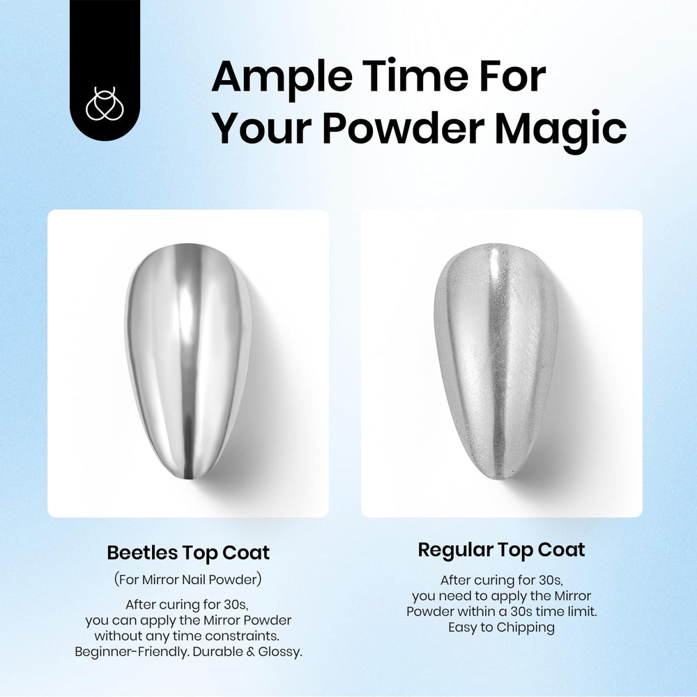 Beetles Chrome Top Coat bottle application shows smooth, even coating for professional nails