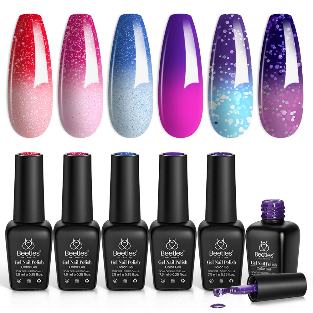 Beetles color-changing gel nail polish kit palette showing six mood colors for creative nails.