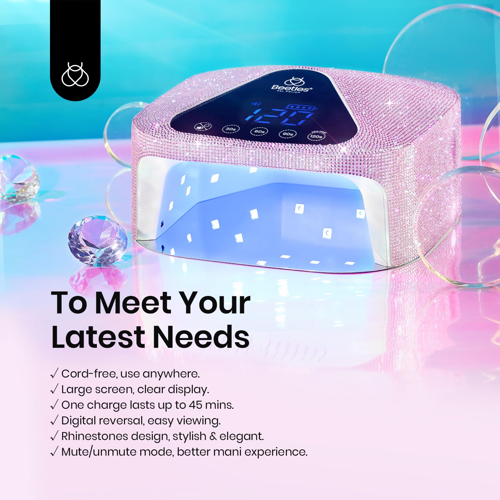 Beetles cordless nail lamp compact design saves desk space during curing.