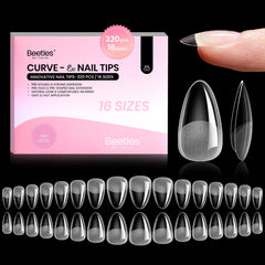 Beetles Curve-EX Almond Short tips closeup showing secure fit and curved arch for durability