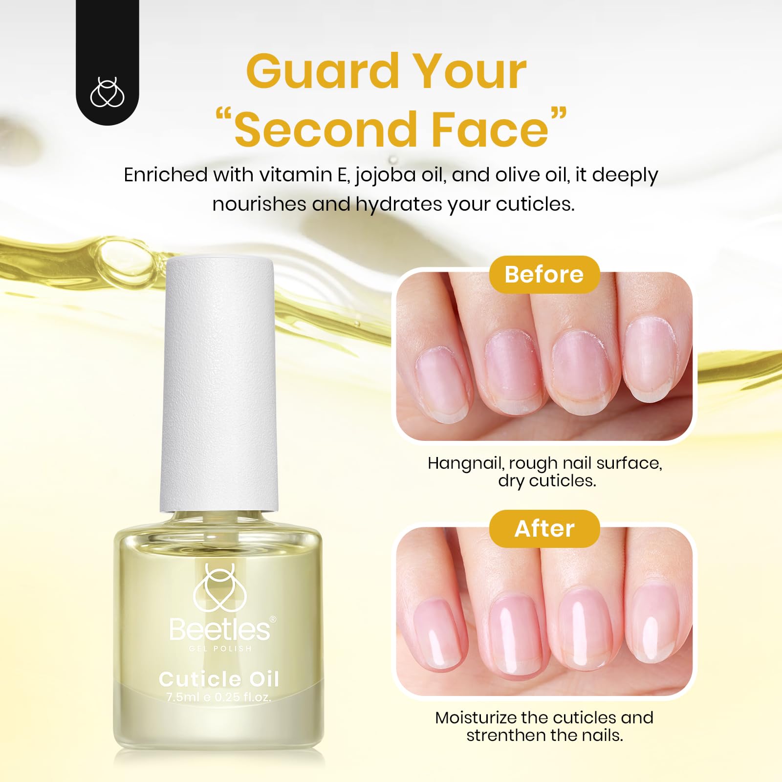 Beetles Cuticle Oil brush-application highlights precise delivery for nourishing cuticles.