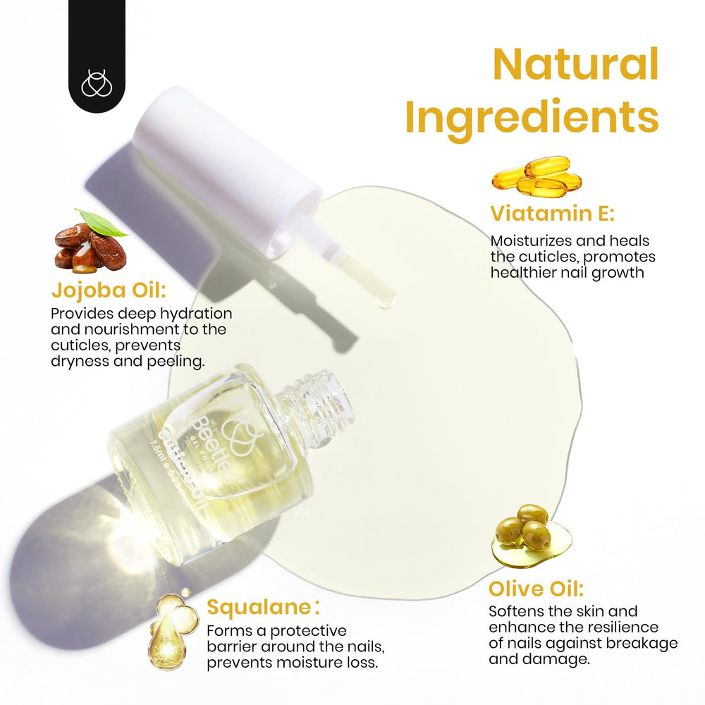 Beetles Cuticle Oil nails-closeup shows natural shine and improved nail appearance.