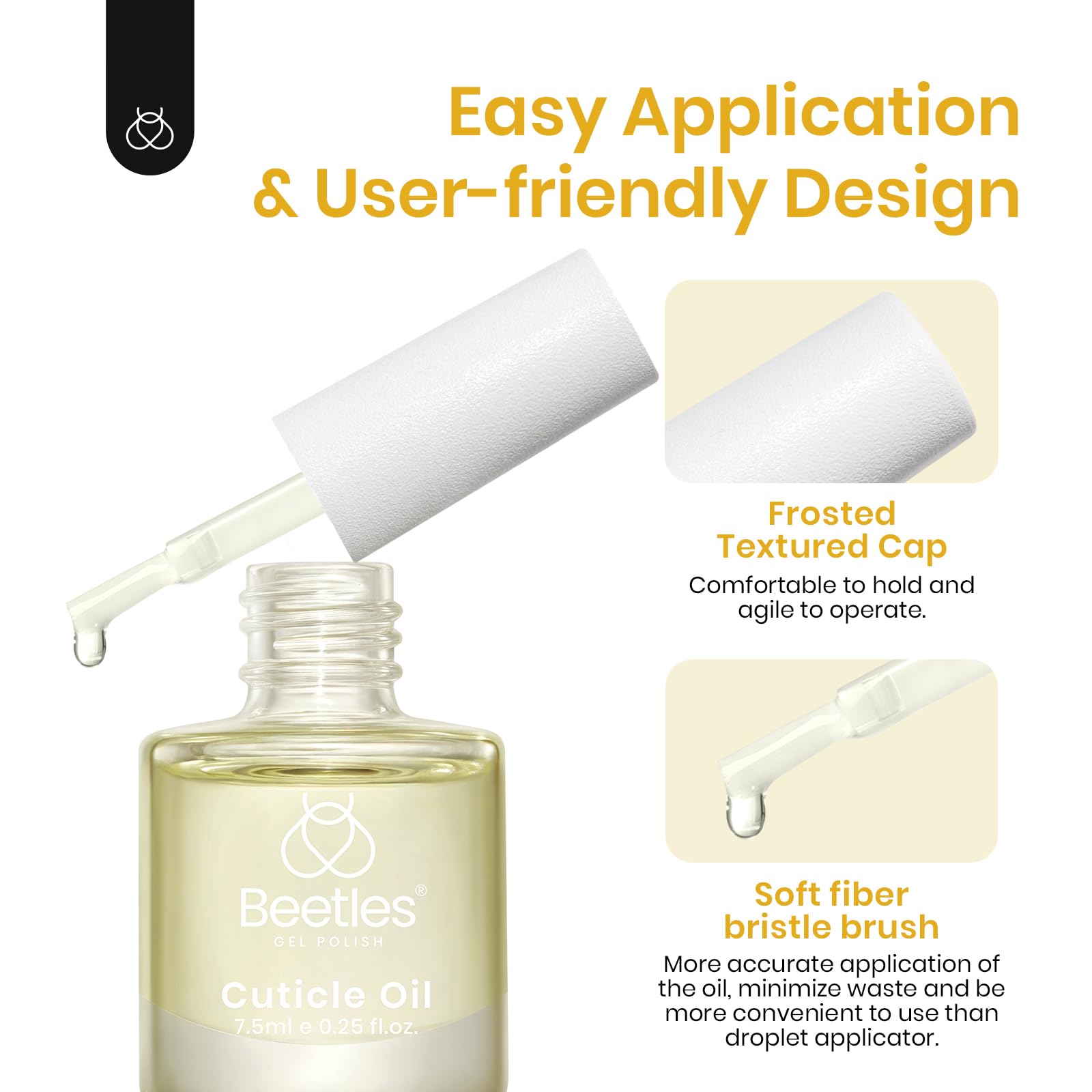 Beetles Cuticle Oil packaging closeup communicates compact, travel-friendly 7.5ml size.