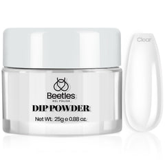 Beetles Dip Powder Clear 25g closeup shows crystal-clear finish for natural-looking nails