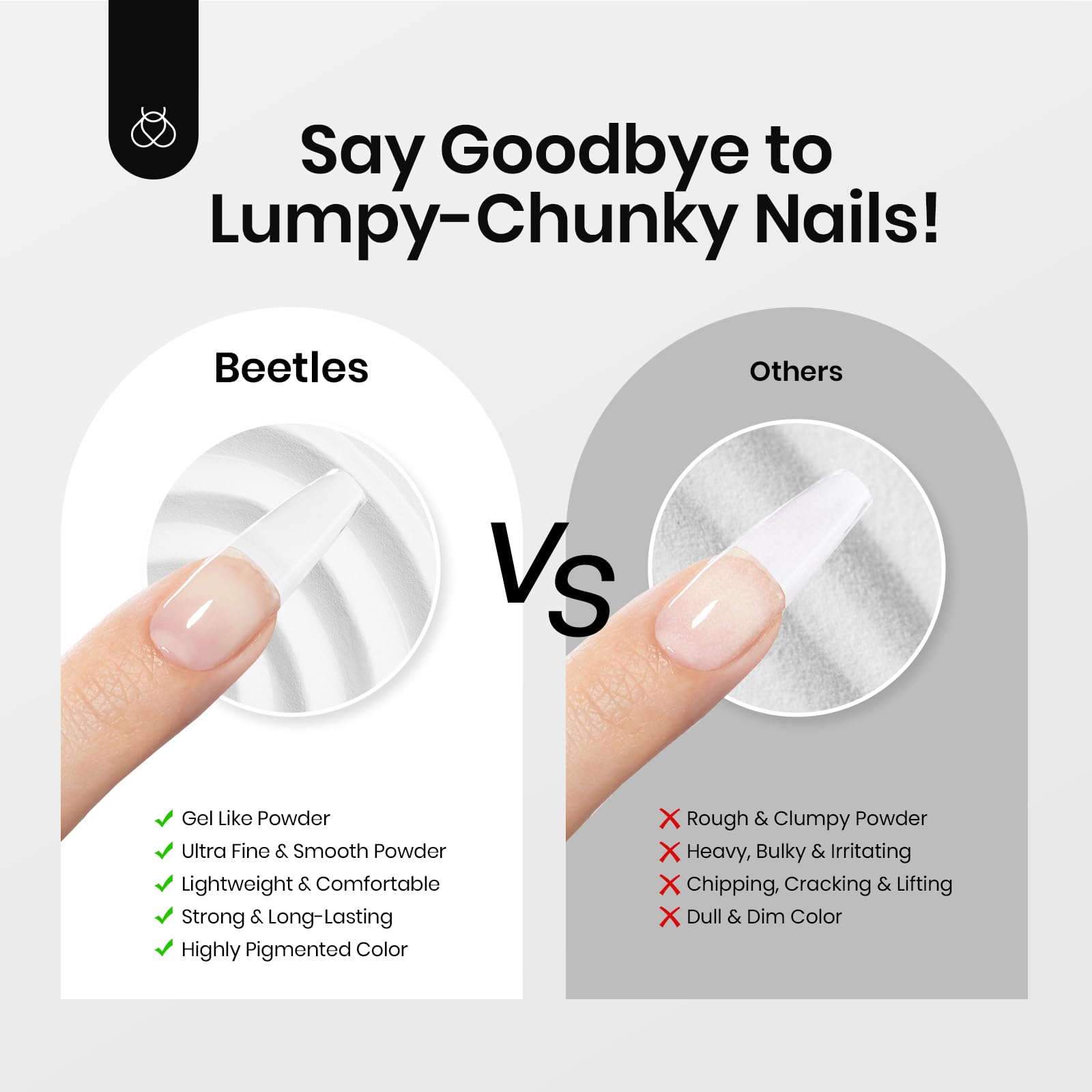 Beetles Dip Powder Clear nails shine with a lightweight natural look and durable gloss