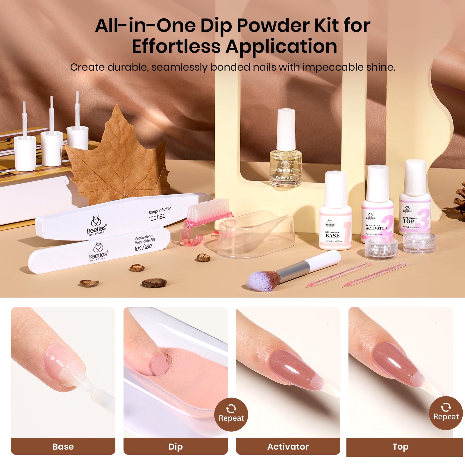 Beetles Dip Powder dust brush cleans dust for precision.