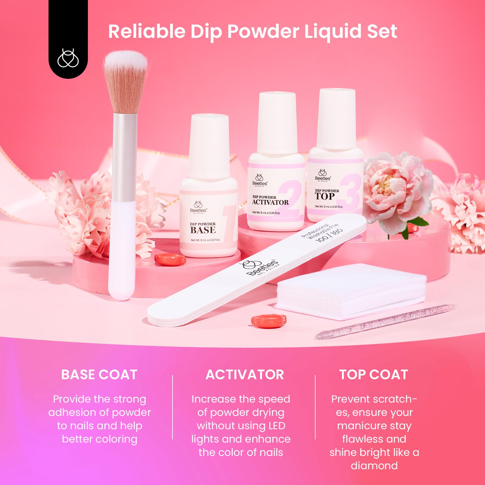 Beetles Dip Powder Kit demonstrates air-dry application without UV lamp.