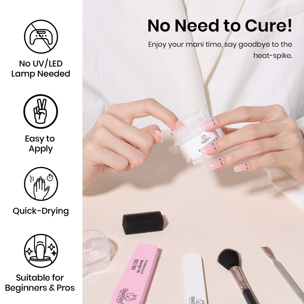 Beetles Dip Powder no-UV cure visual demonstrates quick simple at-home manicure
