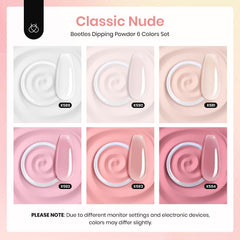 Beetles Dip Powder swatches show translucent milky shades for natural-looking nails