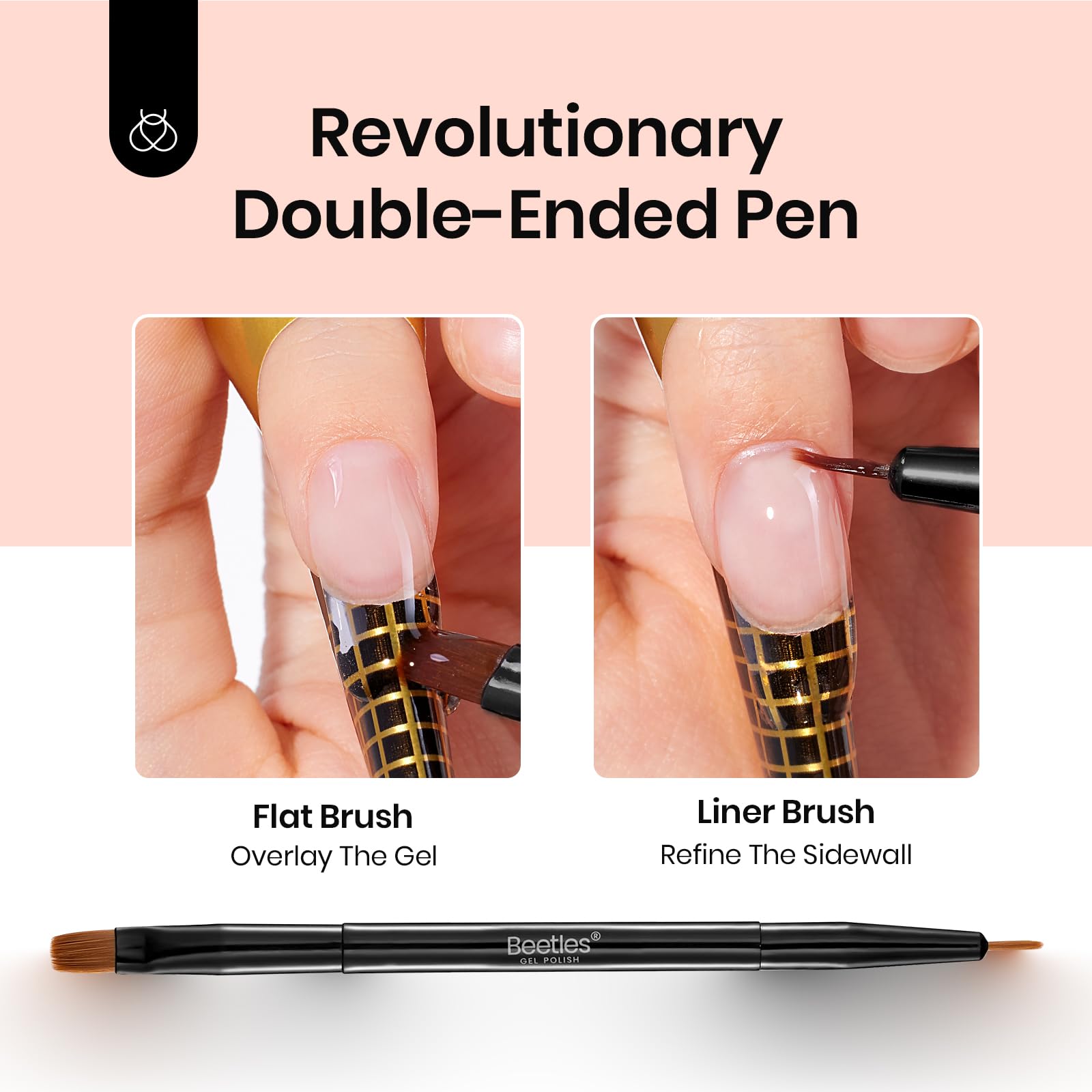 Beetles Double-ended nail brush for smooth application and cleanup