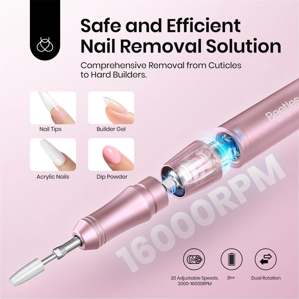 Beetles cordless nail drill rose gold charging indicator shows battery status