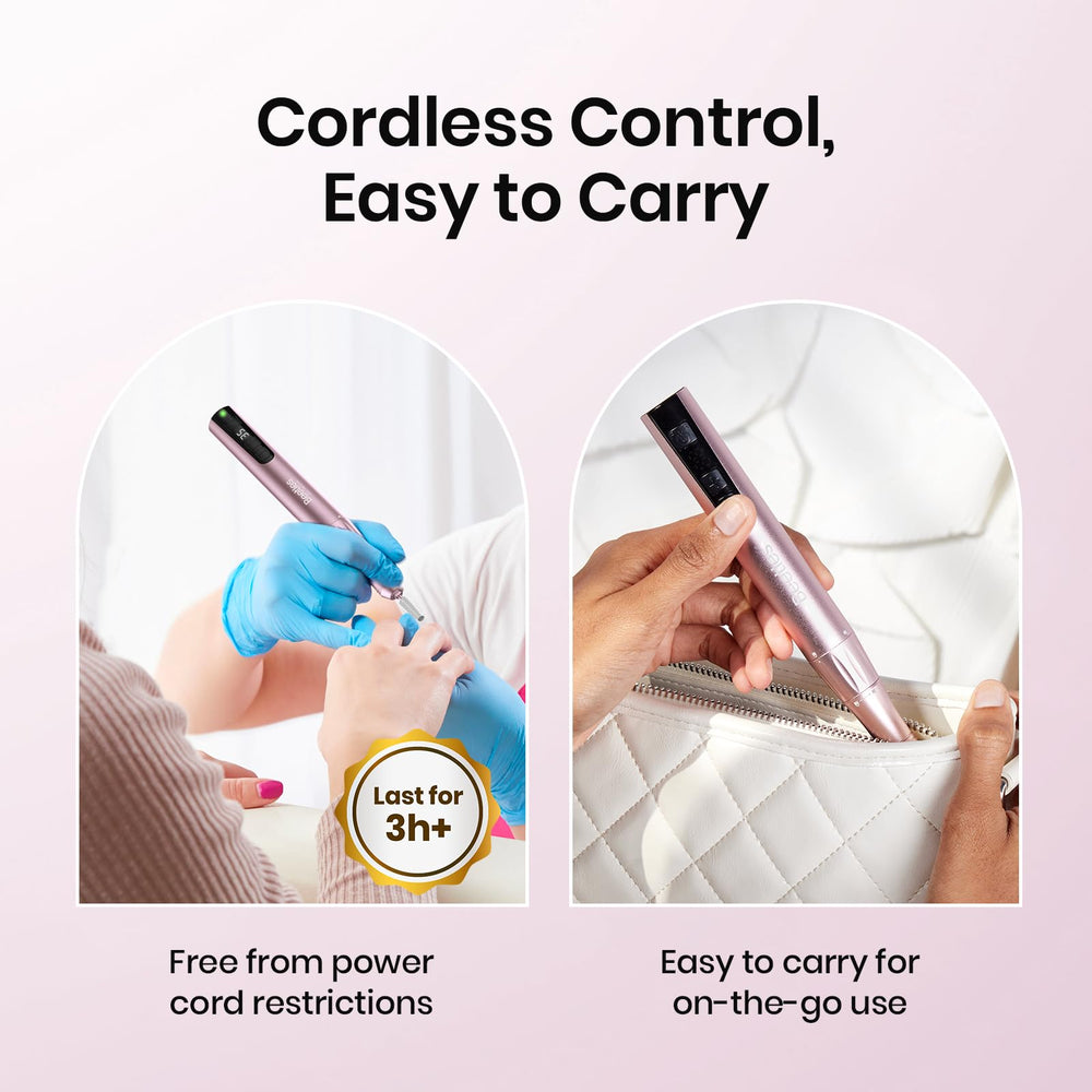 Beetles cordless nail drill rose gold compact storage pouch for travel