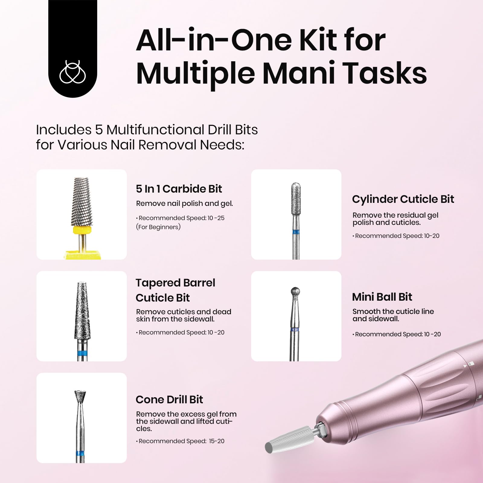 Beetles cordless nail drill rose gold in-use handling for smooth manicures