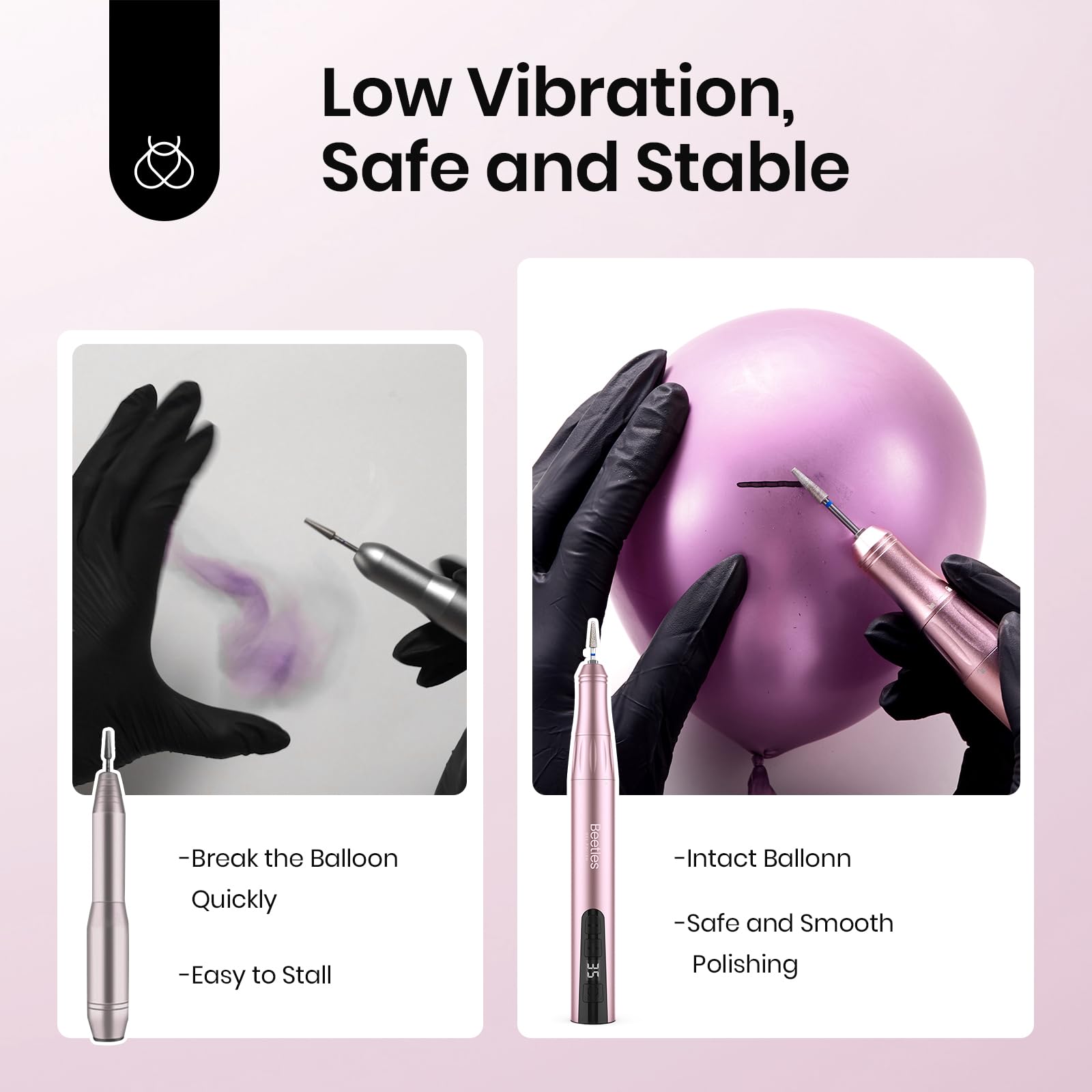 Beetles cordless nail drill rose gold speed dial for precise control