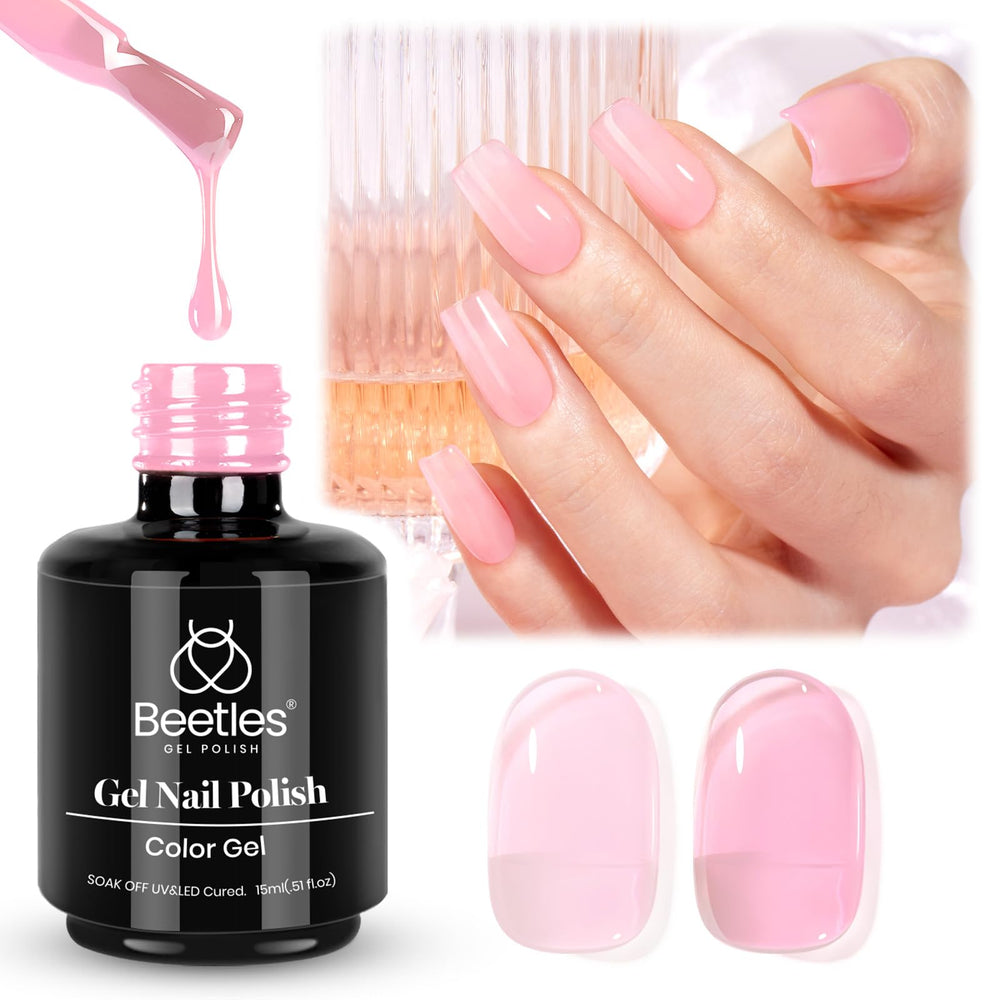 Beetles esmalte en gel rosa, efecto nude translúcido en uñas