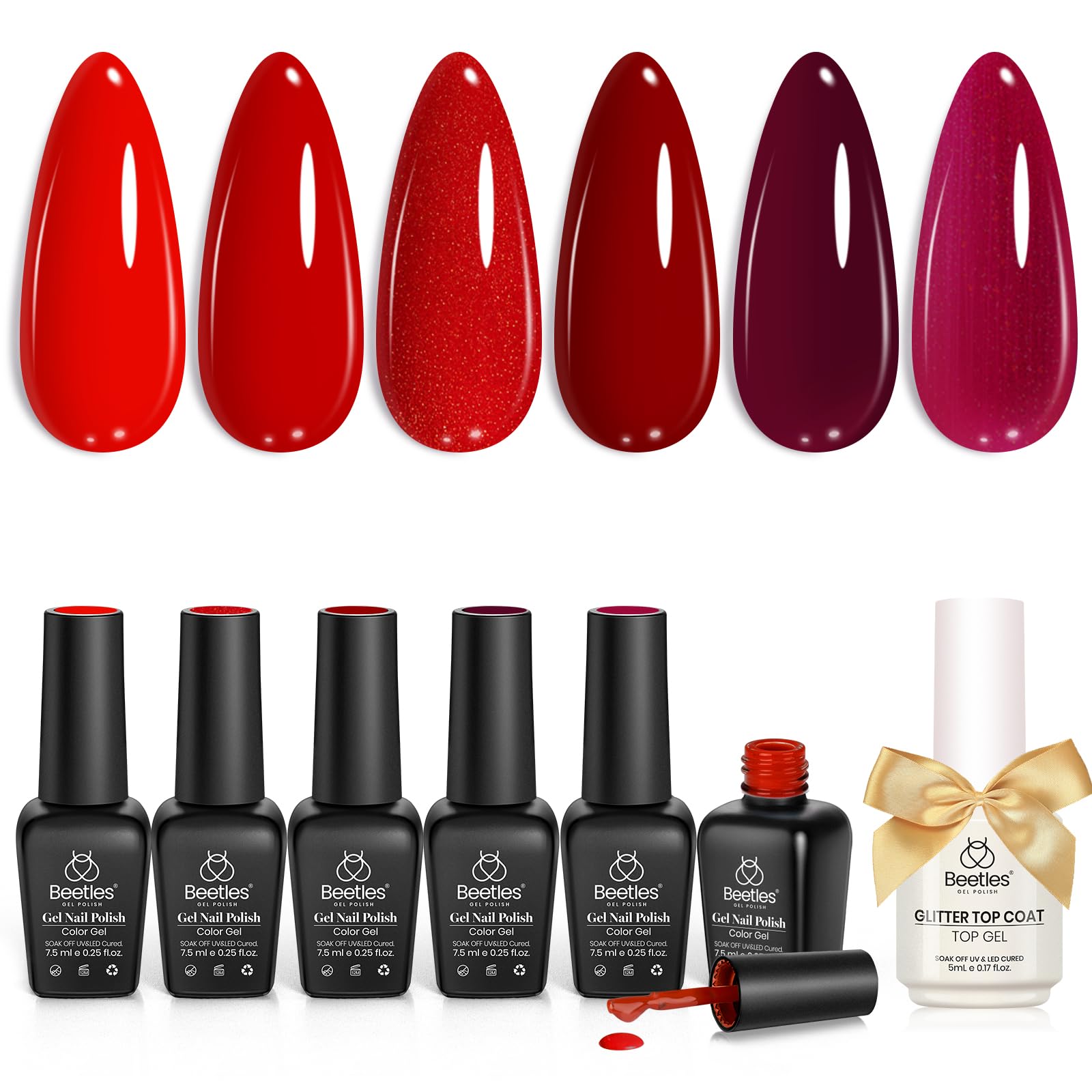 Beetles Esmalte Gel Rojo: conjunto frontal para manicura en casa, color intenso.