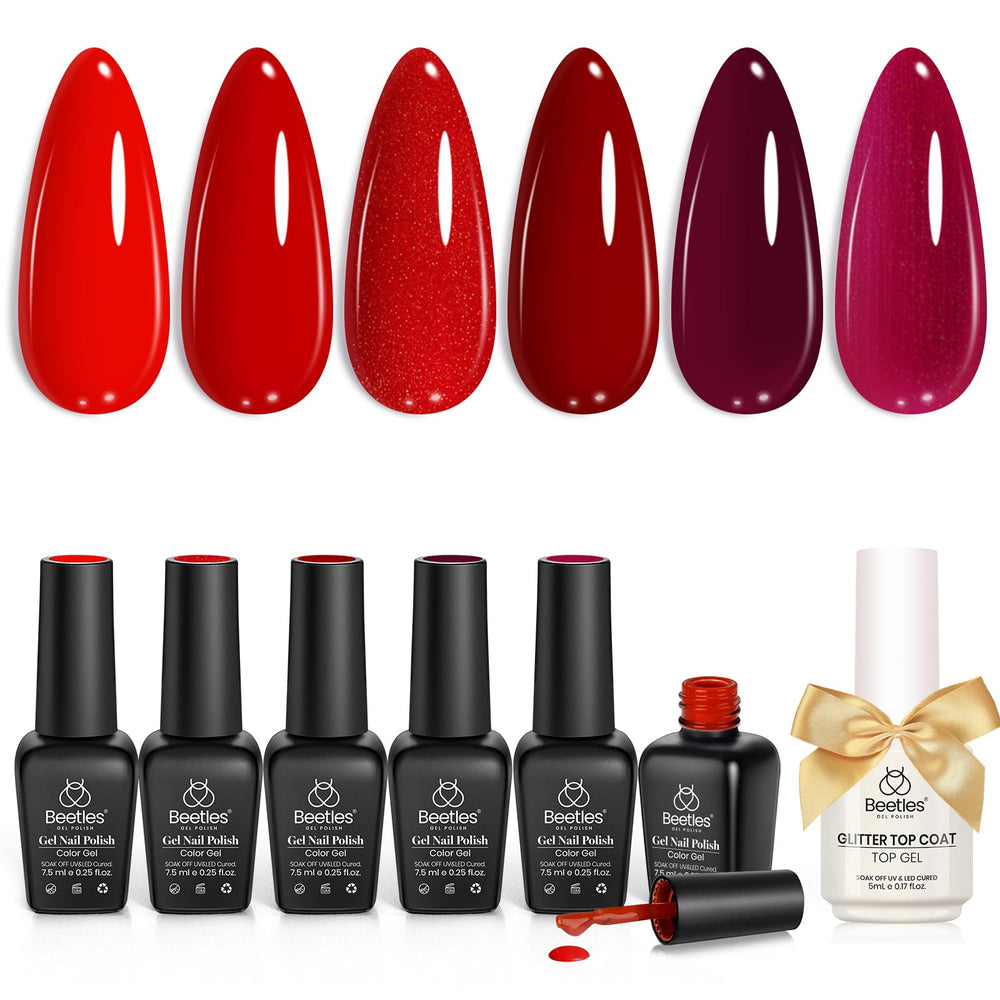 Beetles Esmalte Gel Rojo: conjunto frontal para manicura en casa, color intenso.