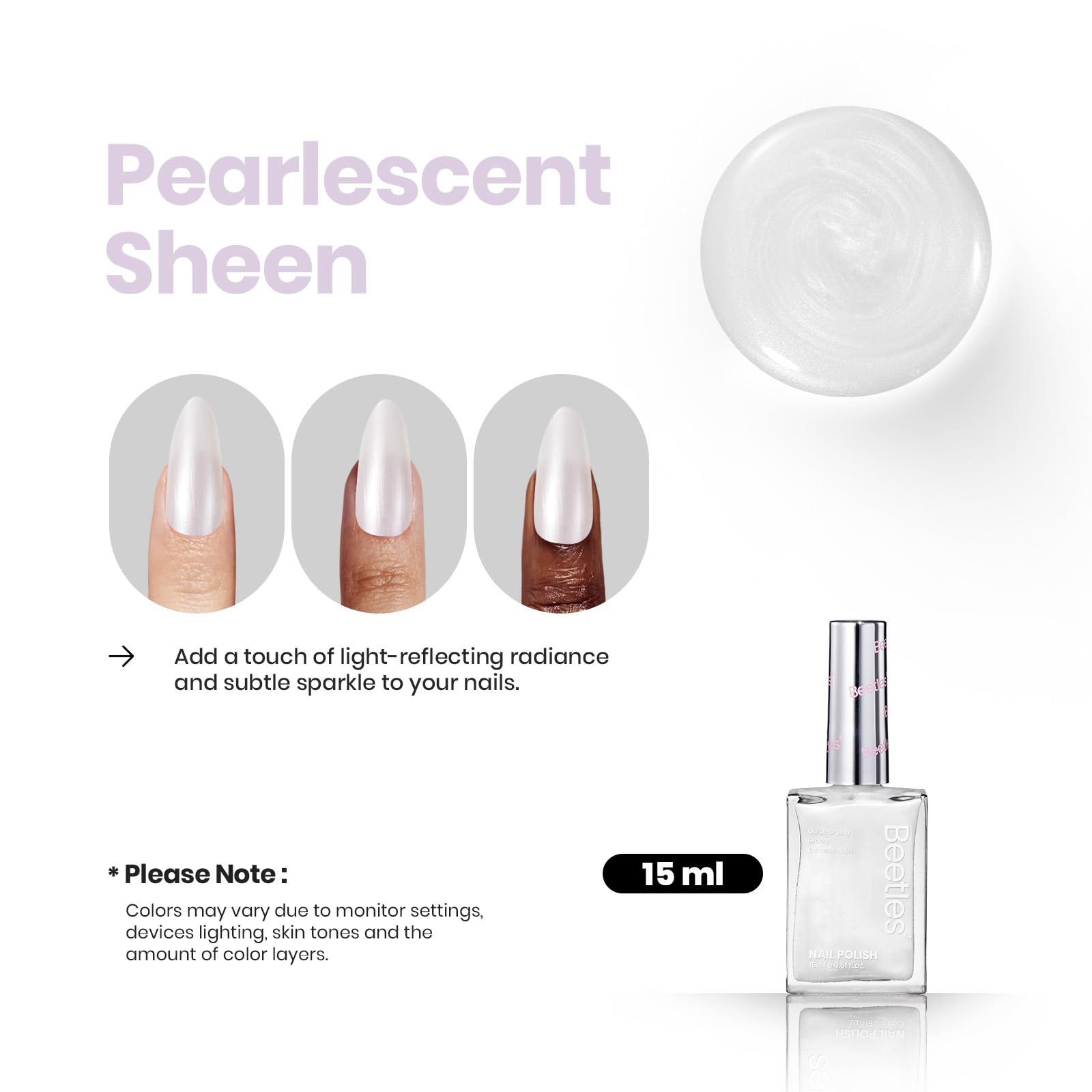 Beetles esmalte blanco perla, cuidado de uñas para fortalecimiento.