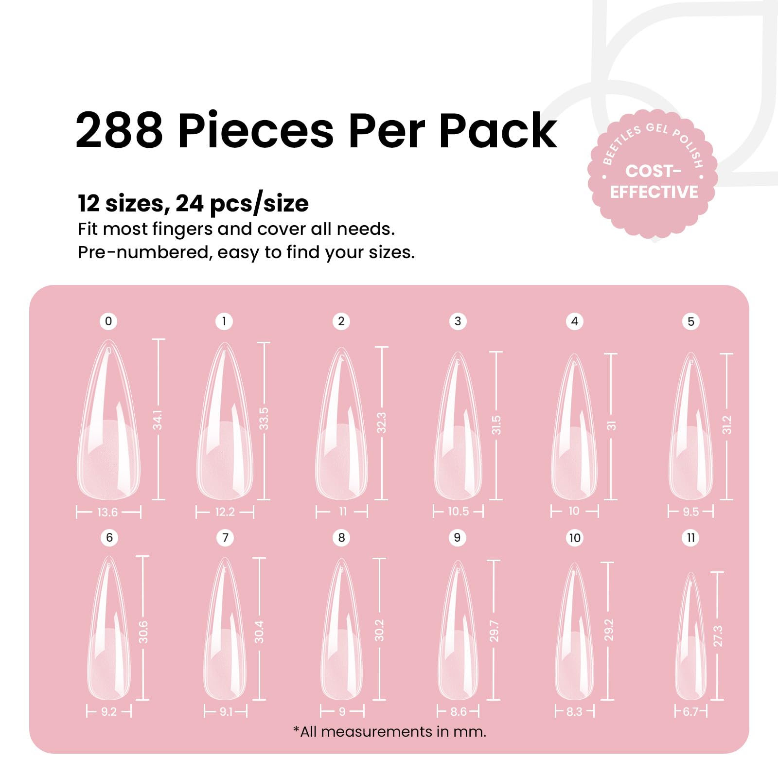 Beetles Etch-X tips 12 sizes display shows precise fit for each finger.