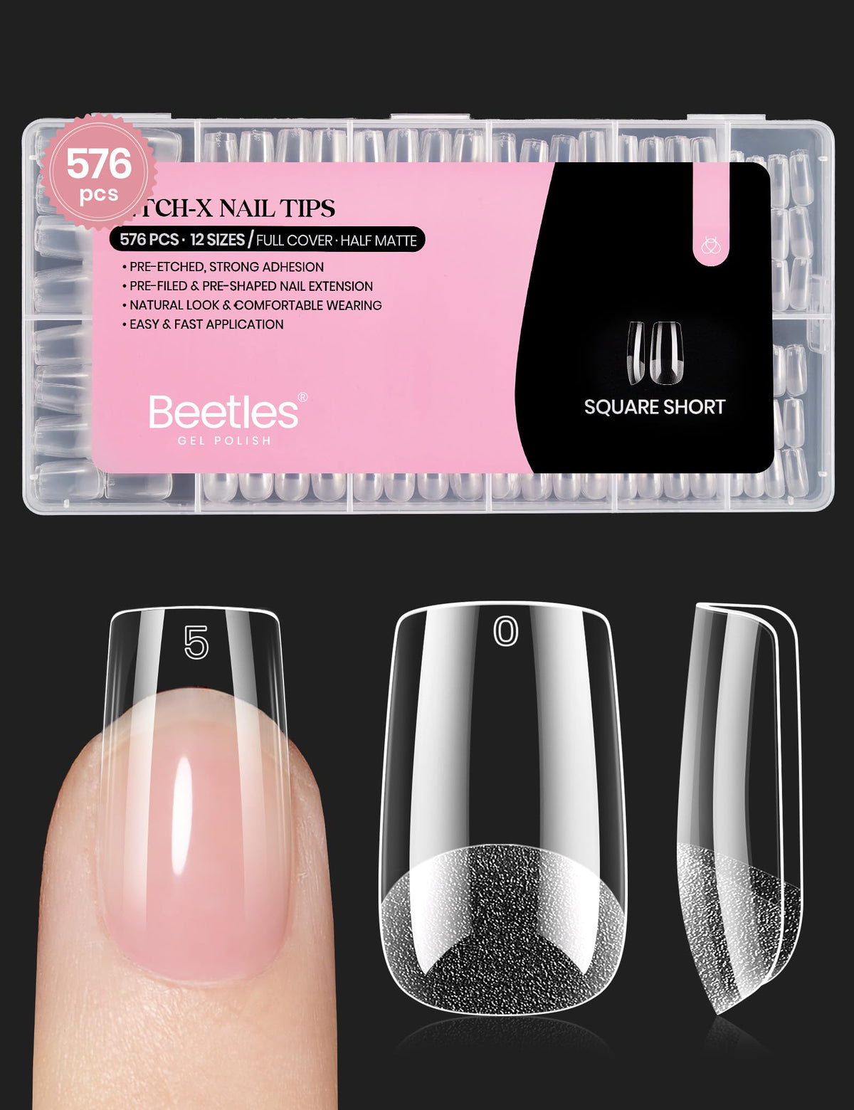 Beetles Etch-X square short bundle shows durable nails for lasting wear