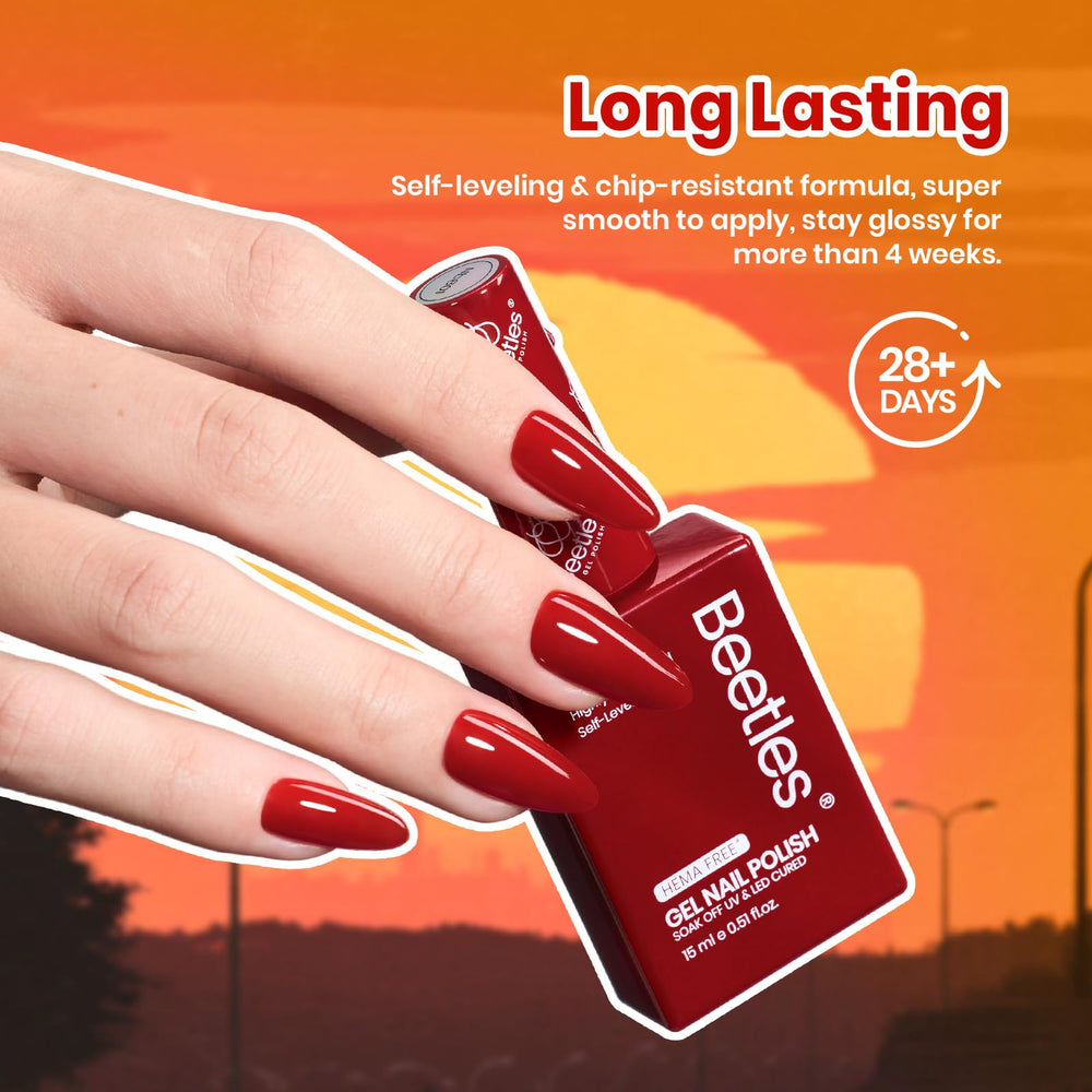Beetles fall dusk nails showcase burgundy, brown, and orange tones.