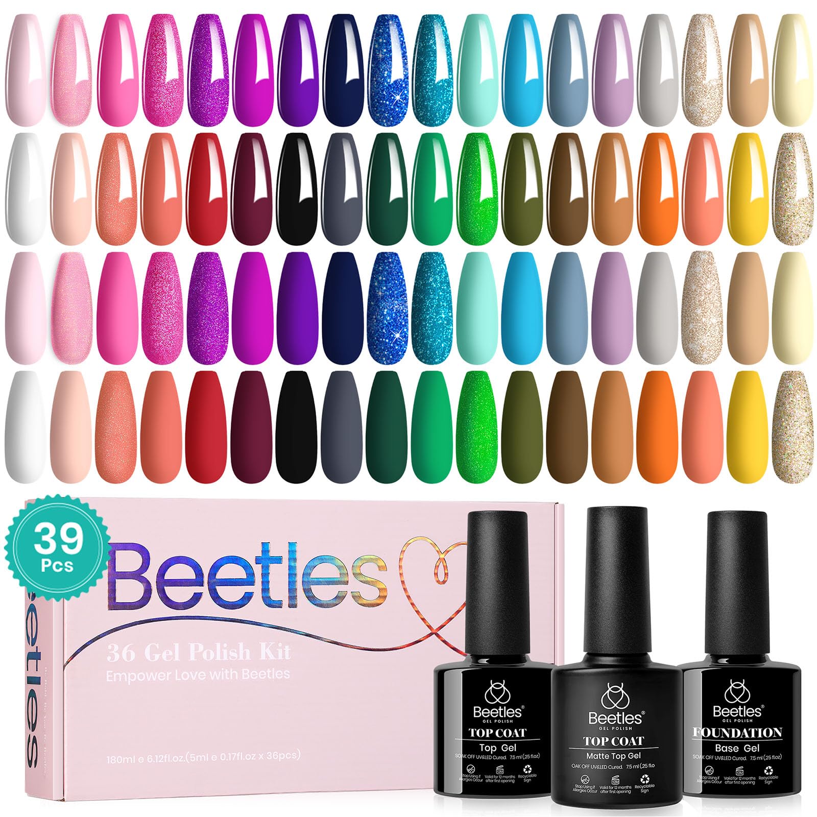Beetles Fall Gel Nail Polish Set cover image shows a 36-color collection for diverse holiday manicures.