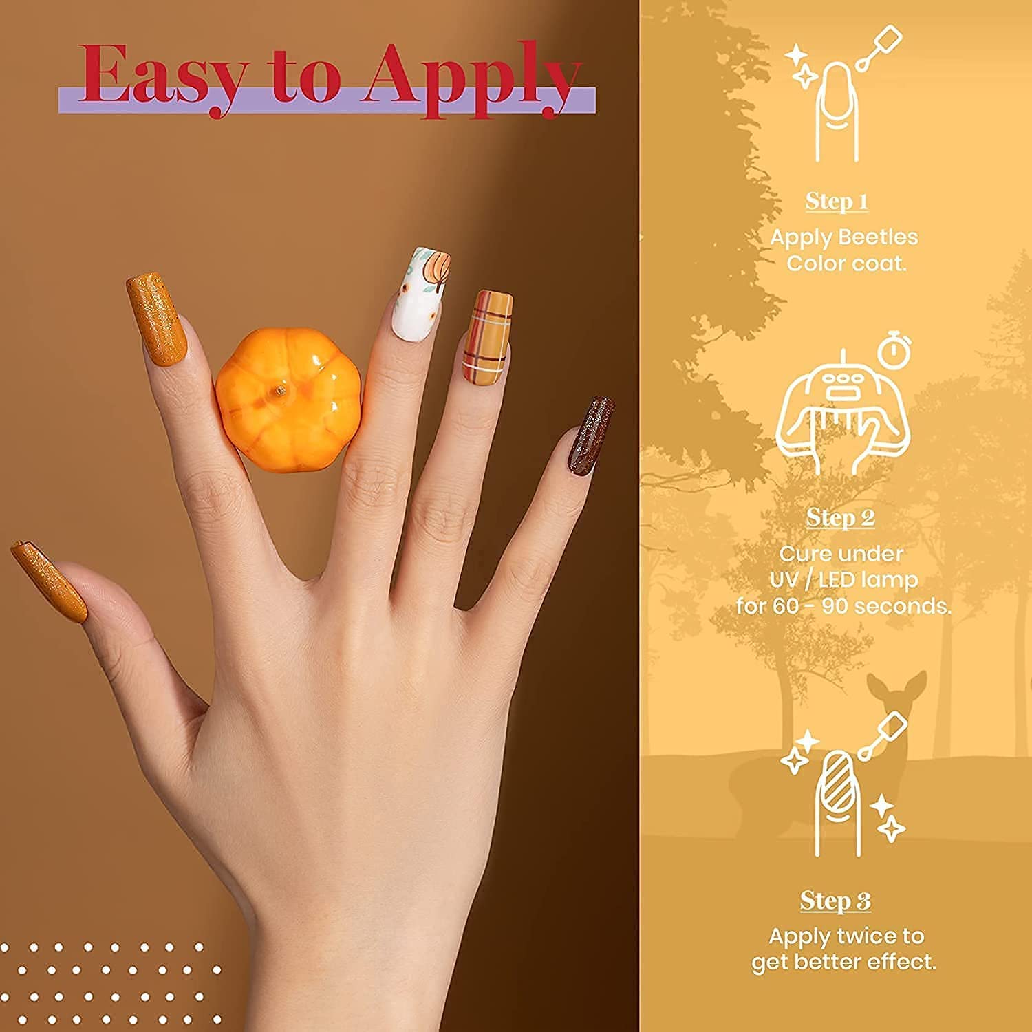 Beetles Fall Gel Nail Polish Orange shade offering bright fall warmth